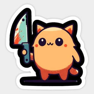 Kawaii cat with a knife Sticker